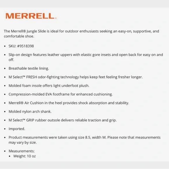 ❌SOLD❌NIB Merrell Jungle Slide Clogs Suede Birch Womens 9M 40 - Picture 12 of 12